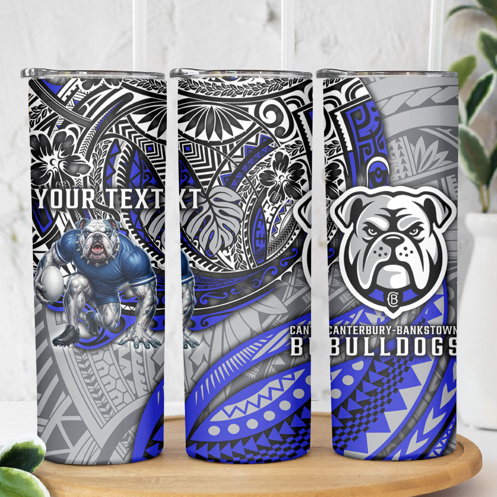 Personalised Canterbury-Bankstown Bulldogs Skinny Tumbler Polynesian Tribal Art Style With Powerful Bulldog Mascot