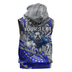 Personalised Canterbury-Bankstown Bulldogs Sleeveless Hoodie Polynesian Tribal Art Style With Powerful Bulldog Mascot
