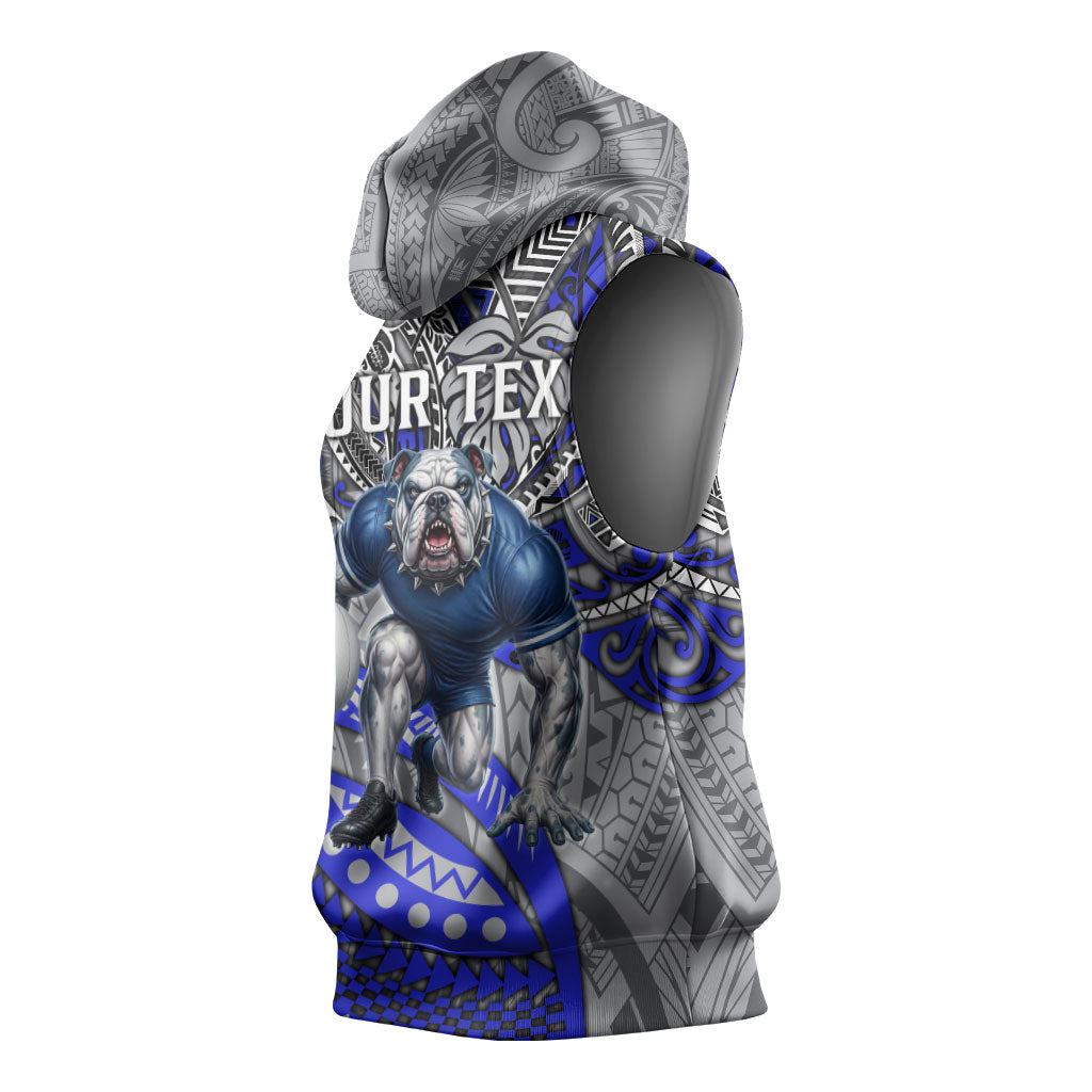 Personalised Canterbury-Bankstown Bulldogs Sleeveless Hoodie Polynesian Tribal Art Style With Powerful Bulldog Mascot