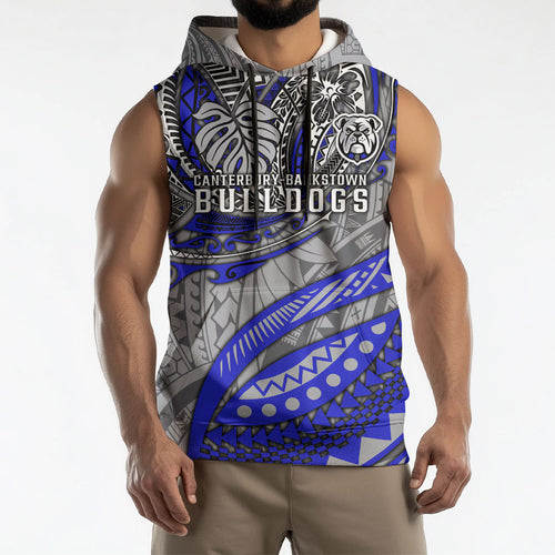 Personalised Canterbury-Bankstown Bulldogs Sleeveless Hoodie Polynesian Tribal Art Style With Powerful Bulldog Mascot