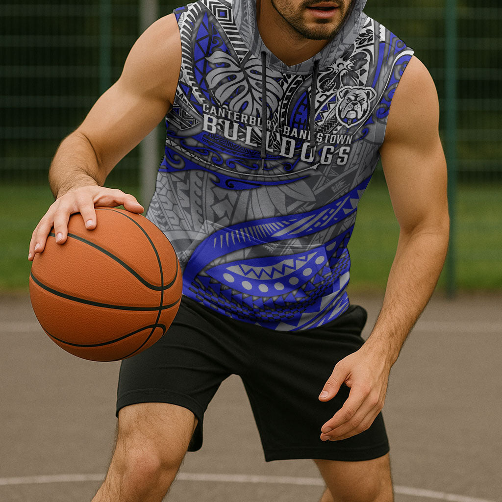 Personalised Canterbury-Bankstown Bulldogs Sleeveless Hoodie Polynesian Tribal Art Style With Powerful Bulldog Mascot