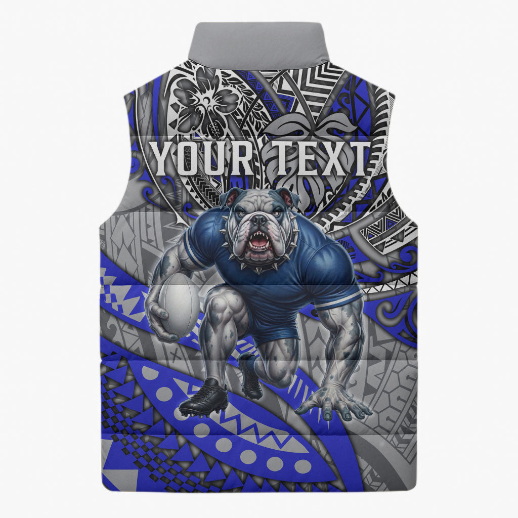 Personalised Canterbury-Bankstown Bulldogs Sleeveless Puffer Jacket Polynesian Tribal Art Style With Powerful Bulldog Mascot