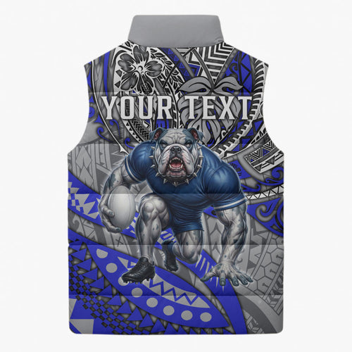 Personalised Canterbury-Bankstown Bulldogs Sleeveless Puffer Jacket Polynesian Tribal Art Style With Powerful Bulldog Mascot