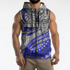 Personalised Canterbury-Bankstown Bulldogs Sleeveless Zip Hoodie Polynesian Tribal Art Style With Powerful Bulldog Mascot