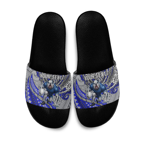 Personalised Canterbury-Bankstown Bulldogs Slide Sandals Polynesian Tribal Art Style With Powerful Bulldog Mascot