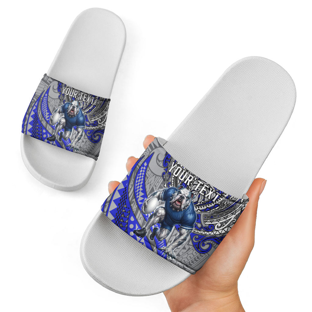 Personalised Canterbury-Bankstown Bulldogs Slide Sandals Polynesian Tribal Art Style With Powerful Bulldog Mascot