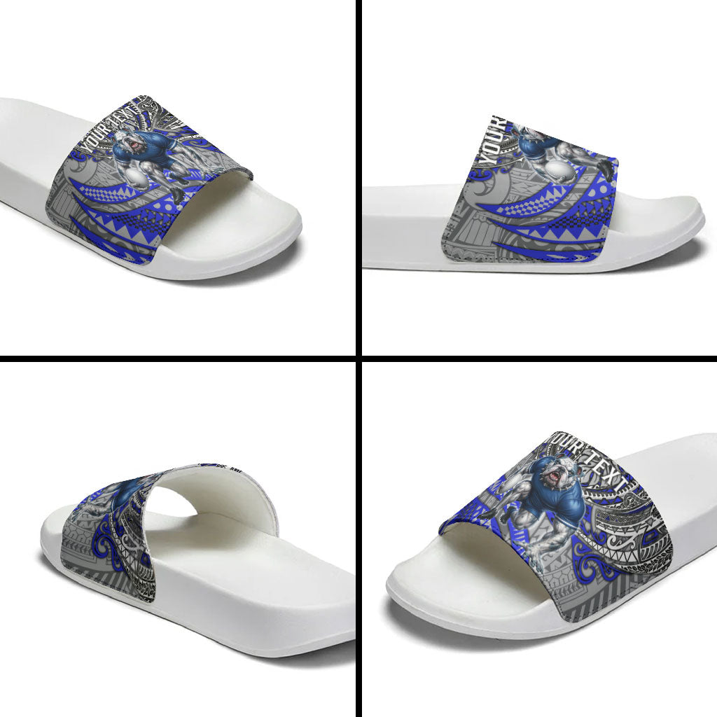 Personalised Canterbury-Bankstown Bulldogs Slide Sandals Polynesian Tribal Art Style With Powerful Bulldog Mascot