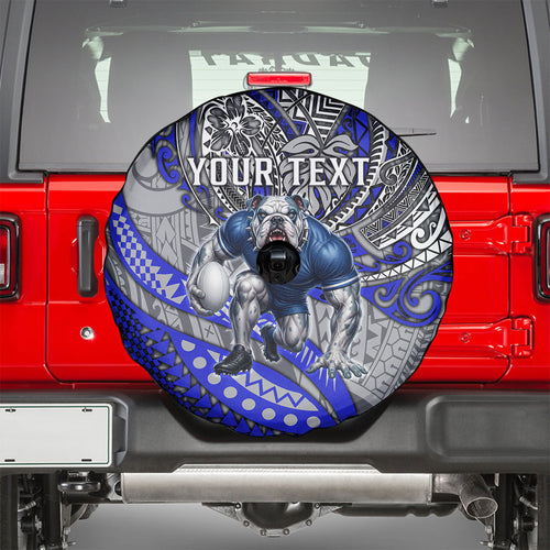 Personalised Canterbury-Bankstown Bulldogs Spare Tire Cover Polynesian Tribal Art Style With Powerful Bulldog Mascot
