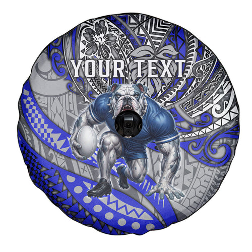Personalised Canterbury-Bankstown Bulldogs Spare Tire Cover Polynesian Tribal Art Style With Powerful Bulldog Mascot