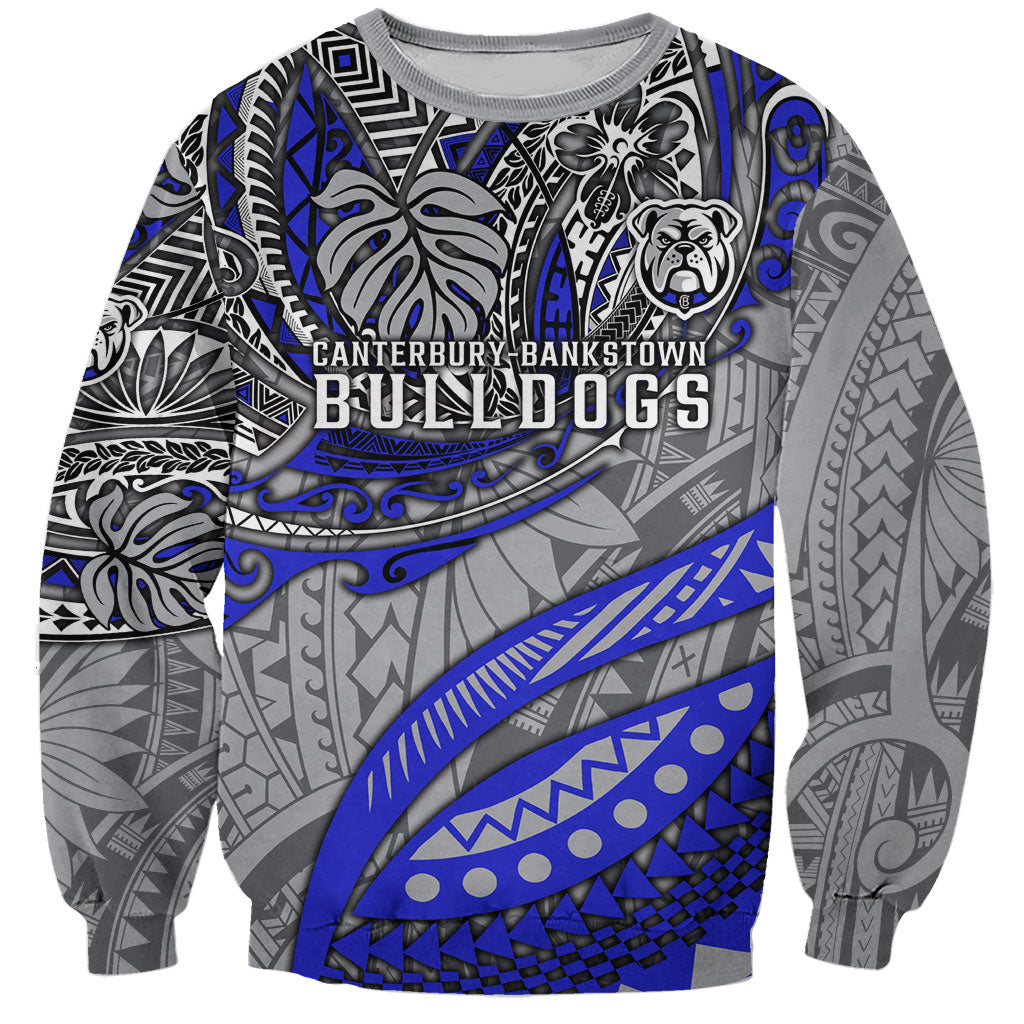 Personalised Canterbury-Bankstown Bulldogs Sweatshirt Polynesian Tribal Art Style With Powerful Bulldog Mascot