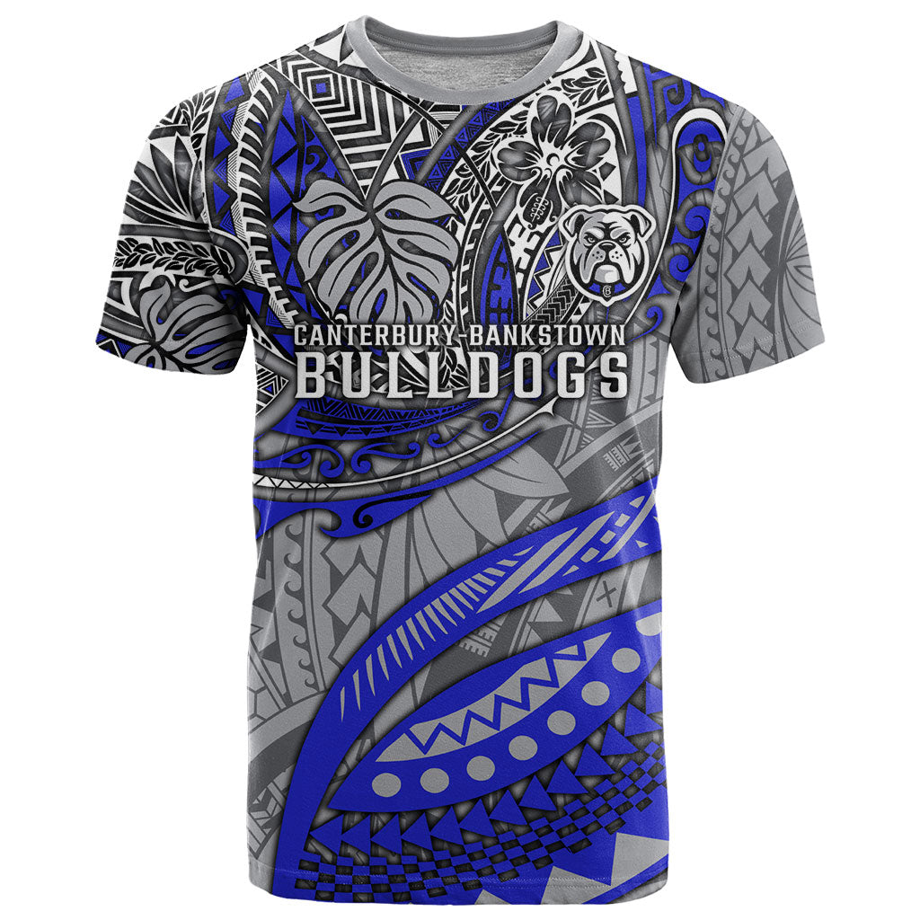 Personalised Canterbury-Bankstown Bulldogs T Shirt Polynesian Tribal Art Style With Powerful Bulldog Mascot