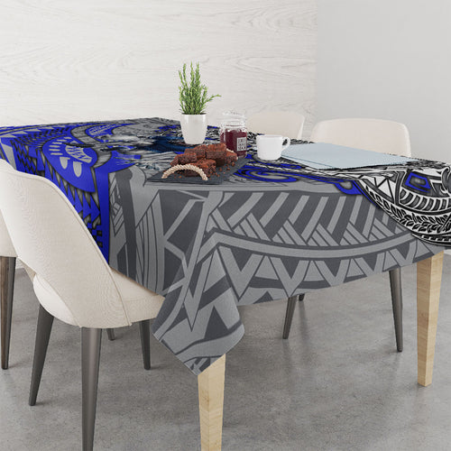 Personalised Canterbury-Bankstown Bulldogs Tablecloth Polynesian Tribal Art Style With Powerful Bulldog Mascot