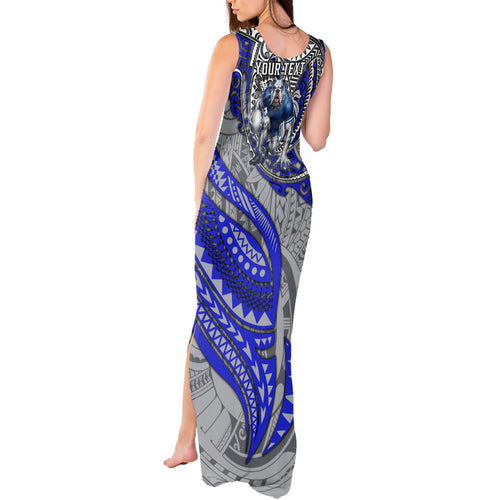 Personalised Canterbury-Bankstown Bulldogs Tank Maxi Dress Polynesian Tribal Art Style With Powerful Bulldog Mascot