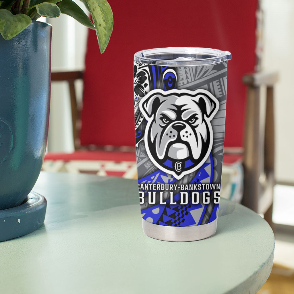 Personalised Canterbury-Bankstown Bulldogs Tumbler Cup Polynesian Tribal Art Style With Powerful Bulldog Mascot