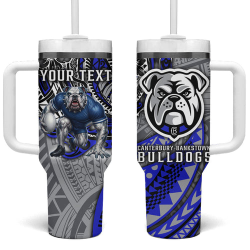 Personalised Canterbury-Bankstown Bulldogs Tumbler With Handle Polynesian Tribal Art Style With Powerful Bulldog Mascot