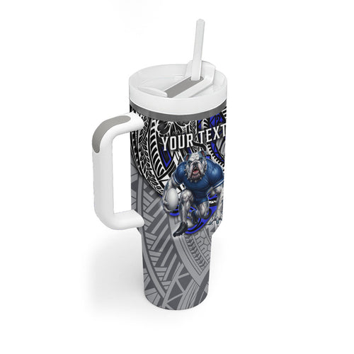 Personalised Canterbury-Bankstown Bulldogs Tumbler With Handle Polynesian Tribal Art Style With Powerful Bulldog Mascot