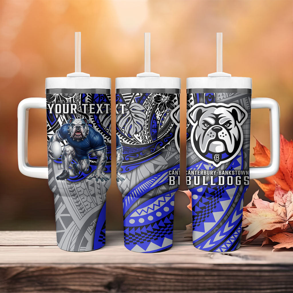 Personalised Canterbury-Bankstown Bulldogs Tumbler With Handle Polynesian Tribal Art Style With Powerful Bulldog Mascot