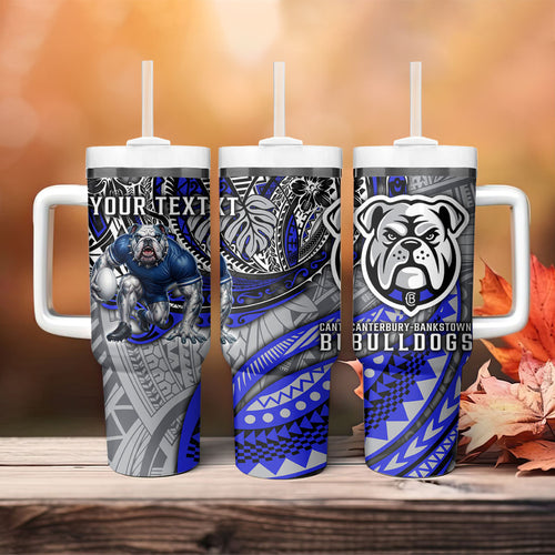 Personalised Canterbury-Bankstown Bulldogs Tumbler With Handle Polynesian Tribal Art Style With Powerful Bulldog Mascot