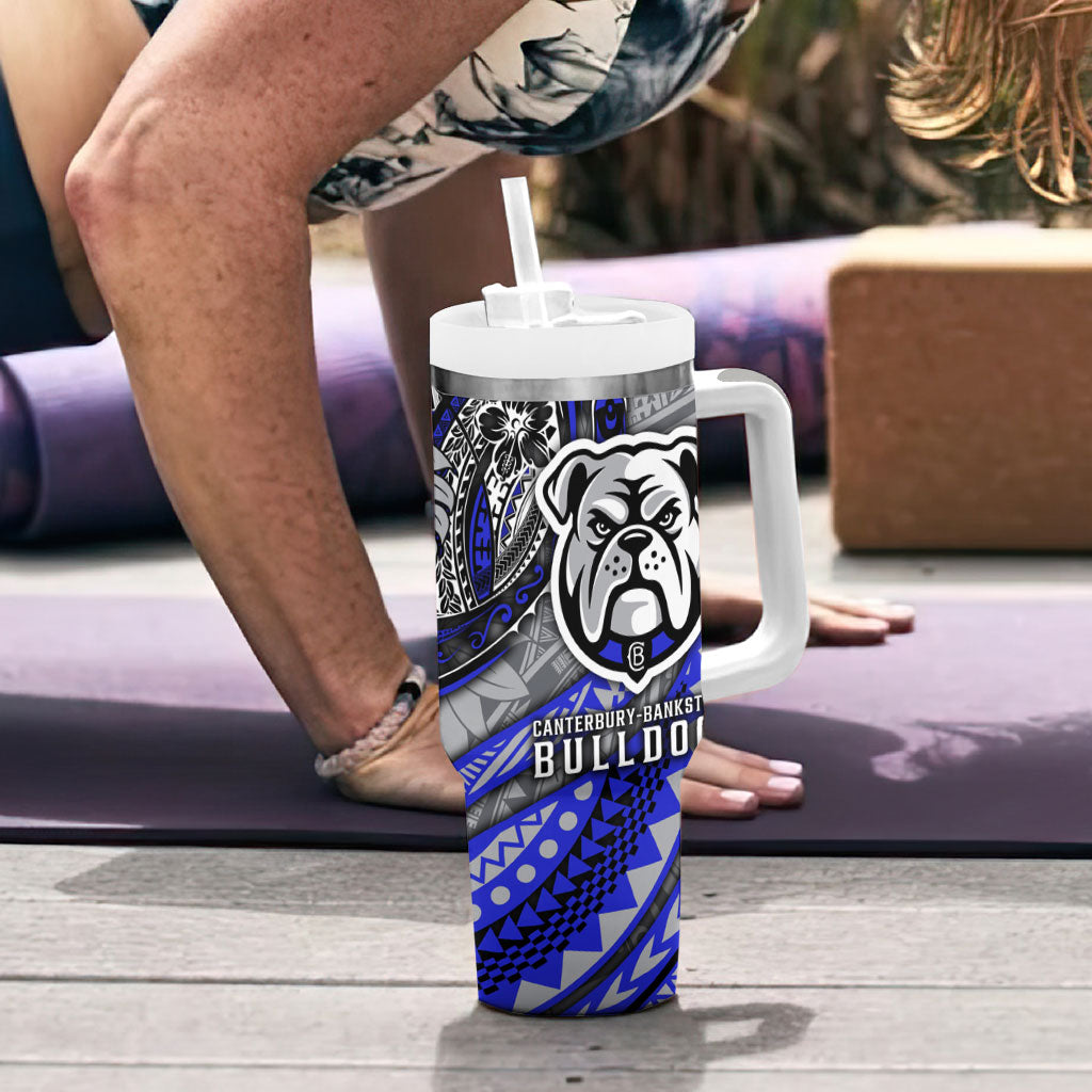 Personalised Canterbury-Bankstown Bulldogs Tumbler With Handle Polynesian Tribal Art Style With Powerful Bulldog Mascot