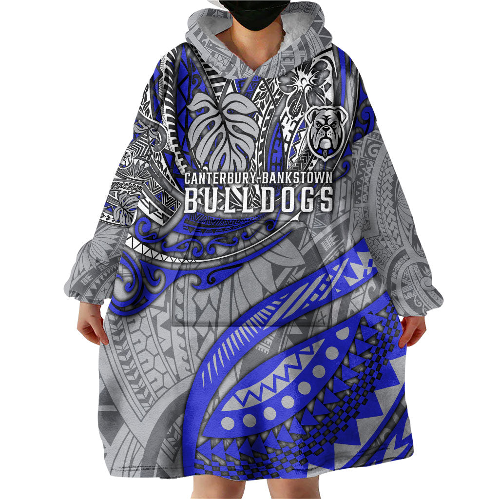Personalised Canterbury-Bankstown Bulldogs Wearable Blanket Hoodie Polynesian Tribal Art Style With Powerful Bulldog Mascot