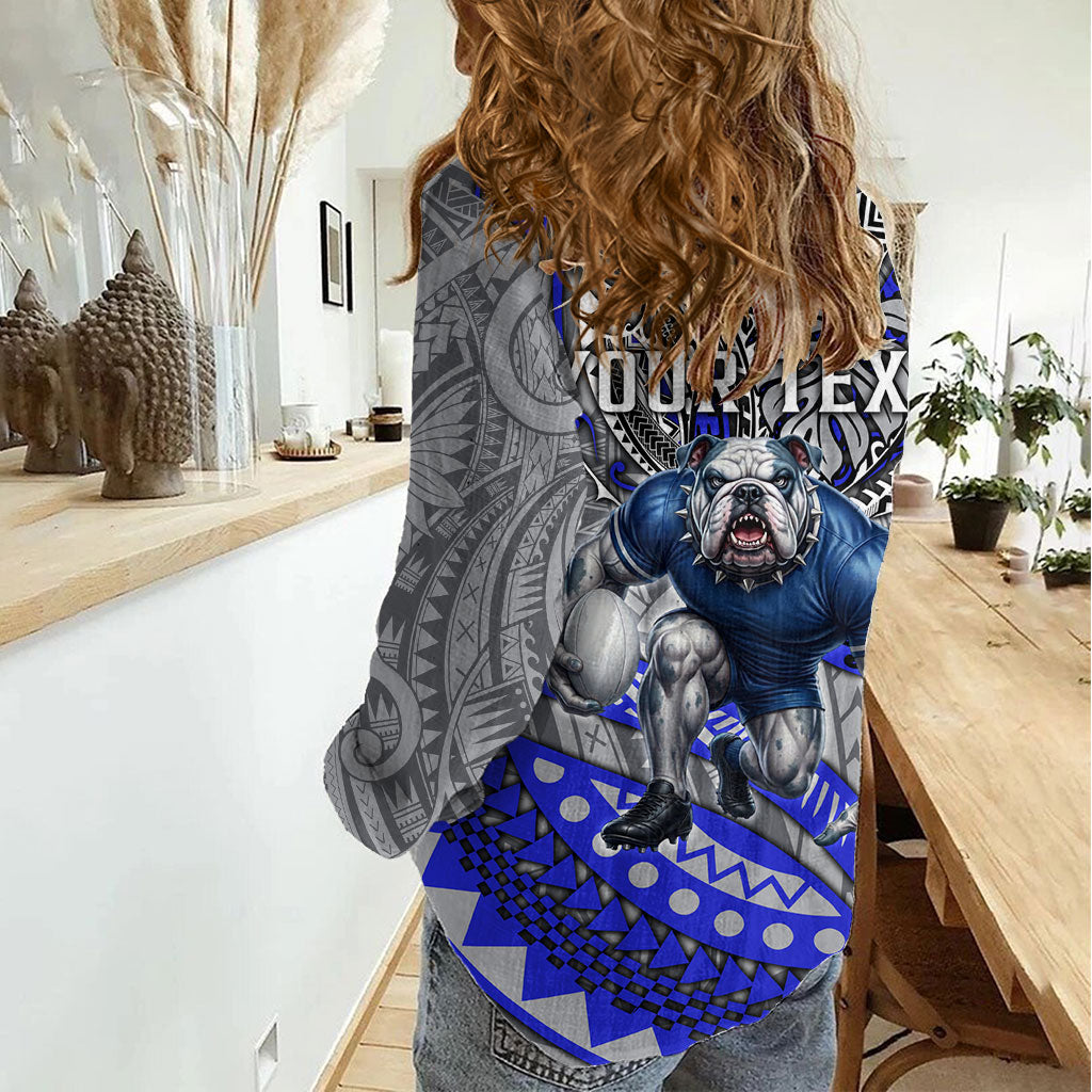Personalised Canterbury-Bankstown Bulldogs Women Casual Shirt Polynesian Tribal Art Style With Powerful Bulldog Mascot
