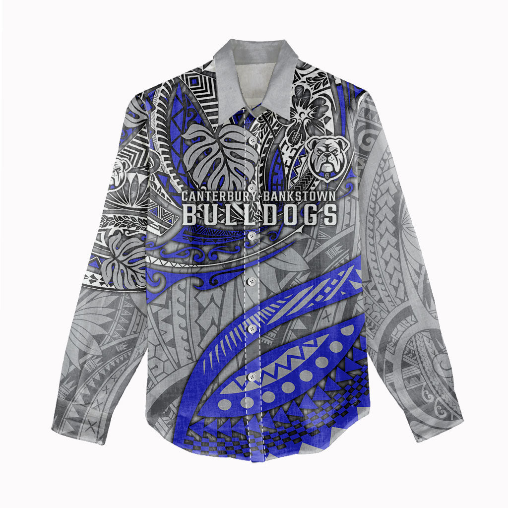 Personalised Canterbury-Bankstown Bulldogs Women Casual Shirt Polynesian Tribal Art Style With Powerful Bulldog Mascot