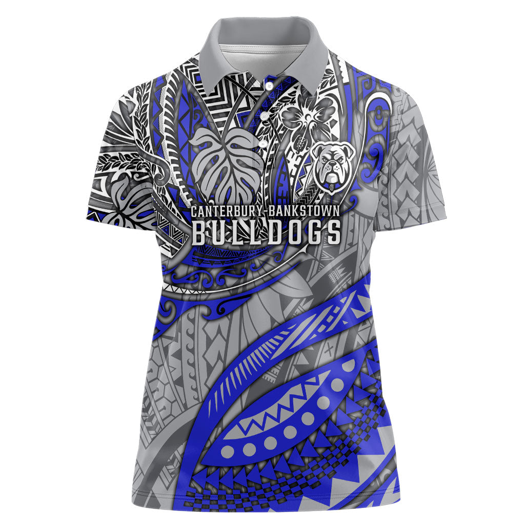 Personalised Canterbury-Bankstown Bulldogs Women Polo Shirt Polynesian Tribal Art Style With Powerful Bulldog Mascot