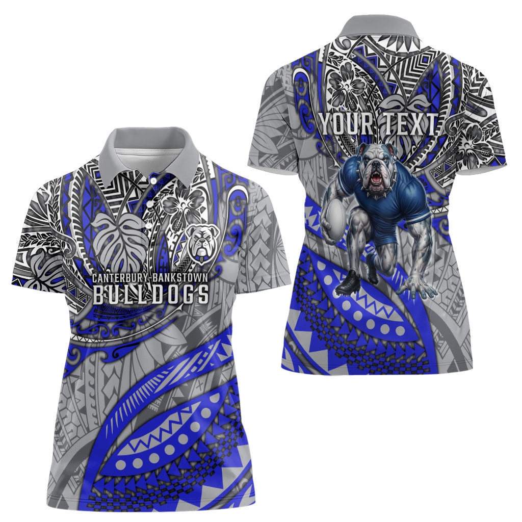 Personalised Canterbury-Bankstown Bulldogs Women Polo Shirt Polynesian Tribal Art Style With Powerful Bulldog Mascot