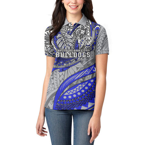 Personalised Canterbury-Bankstown Bulldogs Women Polo Shirt Polynesian Tribal Art Style With Powerful Bulldog Mascot