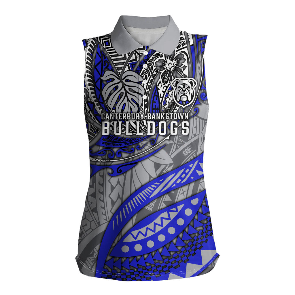 Personalised Canterbury-Bankstown Bulldogs Women Sleeveless Polo Shirt Polynesian Tribal Art Style With Powerful Bulldog Mascot