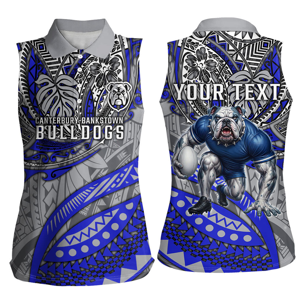 Personalised Canterbury-Bankstown Bulldogs Women Sleeveless Polo Shirt Polynesian Tribal Art Style With Powerful Bulldog Mascot