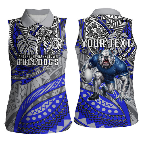 Personalised Canterbury-Bankstown Bulldogs Women Sleeveless Polo Shirt Polynesian Tribal Art Style With Powerful Bulldog Mascot