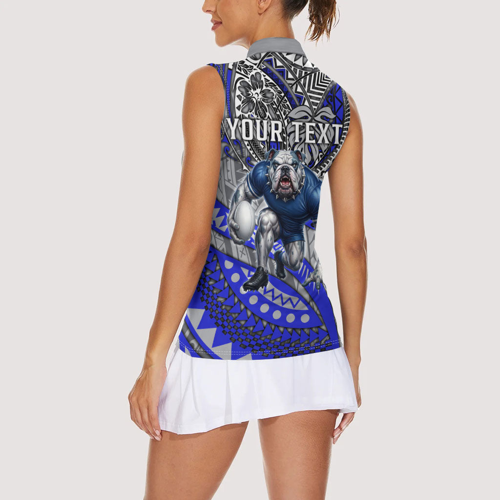 Personalised Canterbury-Bankstown Bulldogs Women Sleeveless Polo Shirt Polynesian Tribal Art Style With Powerful Bulldog Mascot
