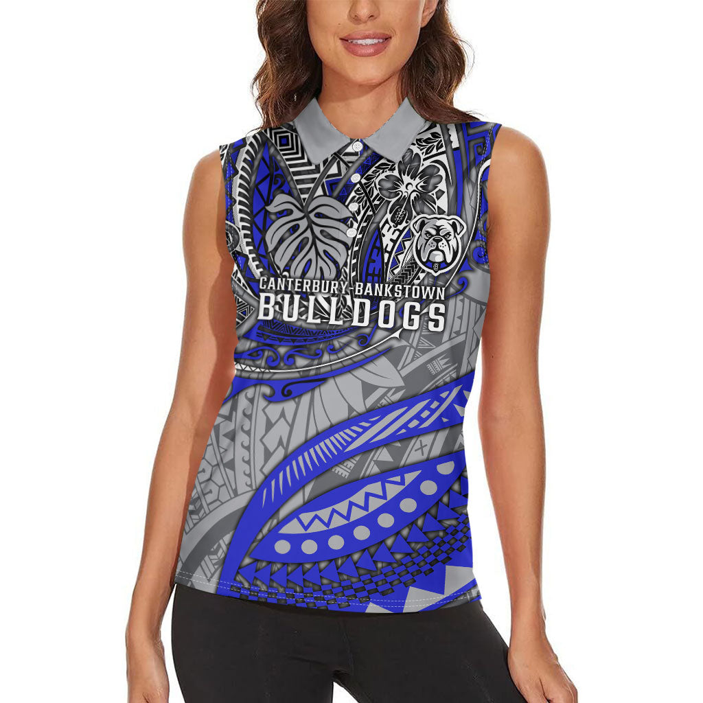 Personalised Canterbury-Bankstown Bulldogs Women Sleeveless Polo Shirt Polynesian Tribal Art Style With Powerful Bulldog Mascot
