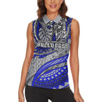 Personalised Canterbury-Bankstown Bulldogs Women Sleeveless Polo Shirt Polynesian Tribal Art Style With Powerful Bulldog Mascot