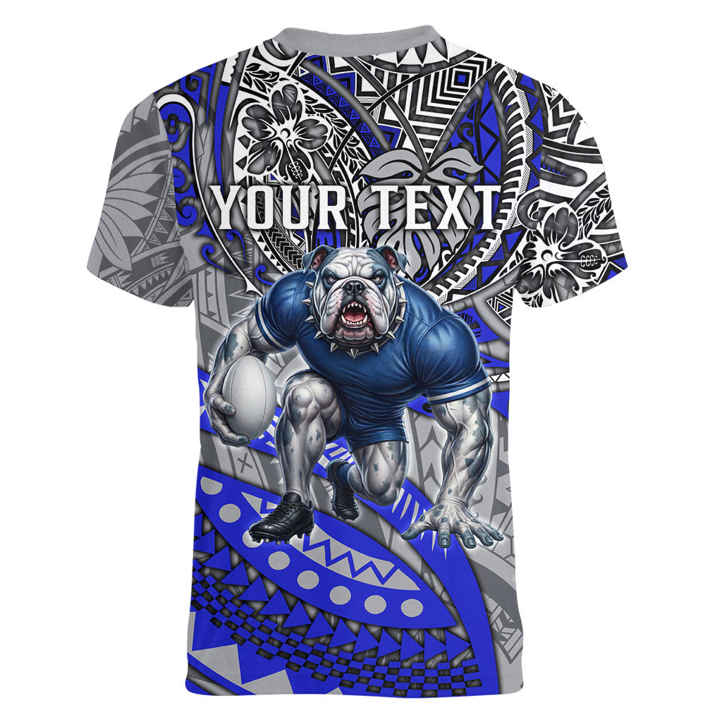 Personalised Canterbury-Bankstown Bulldogs Women V-Neck T-Shirt Polynesian Tribal Art Style With Powerful Bulldog Mascot
