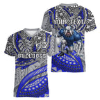 Personalised Canterbury-Bankstown Bulldogs Women V-Neck T-Shirt Polynesian Tribal Art Style With Powerful Bulldog Mascot