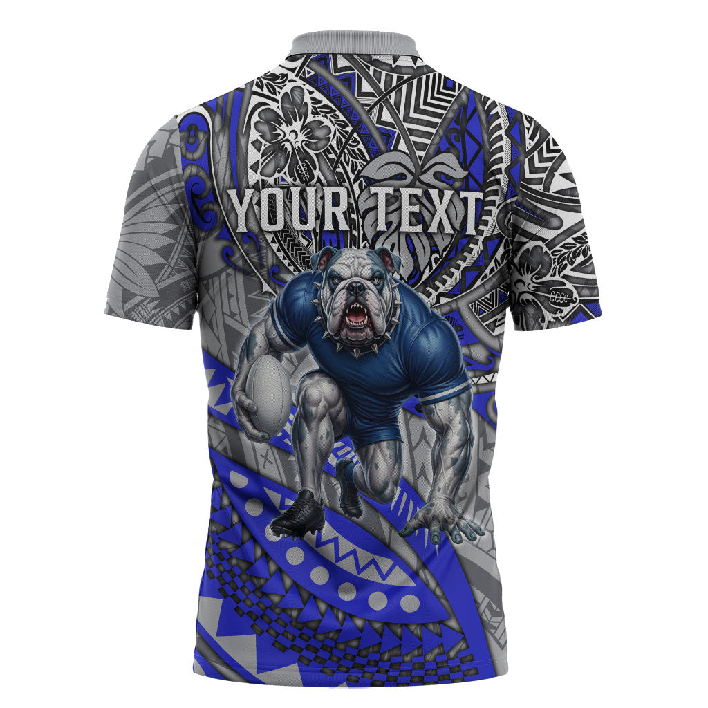 Personalised Canterbury-Bankstown Bulldogs Zipper Polo Shirt Polynesian Tribal Art Style With Powerful Bulldog Mascot