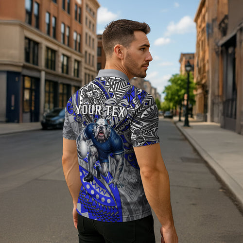 Personalised Canterbury-Bankstown Bulldogs Zipper Polo Shirt Polynesian Tribal Art Style With Powerful Bulldog Mascot