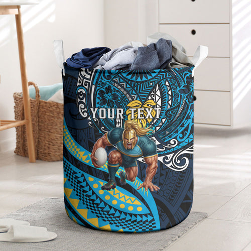 Personalised Gold Coast Titans Laundry Basket Polynesian Tribal Art Style With Spartan Titan Mascot