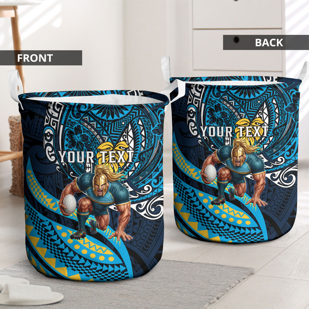Personalised Gold Coast Titans Laundry Basket Polynesian Tribal Art Style With Spartan Titan Mascot