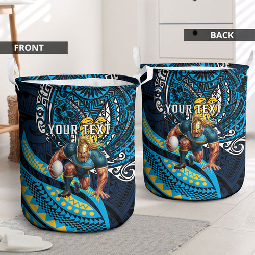 Personalised Gold Coast Titans Laundry Basket Polynesian Tribal Art Style With Spartan Titan Mascot