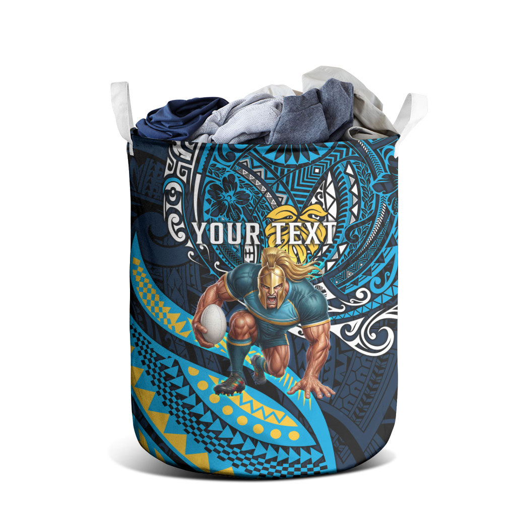 Personalised Gold Coast Titans Laundry Basket Polynesian Tribal Art Style With Spartan Titan Mascot
