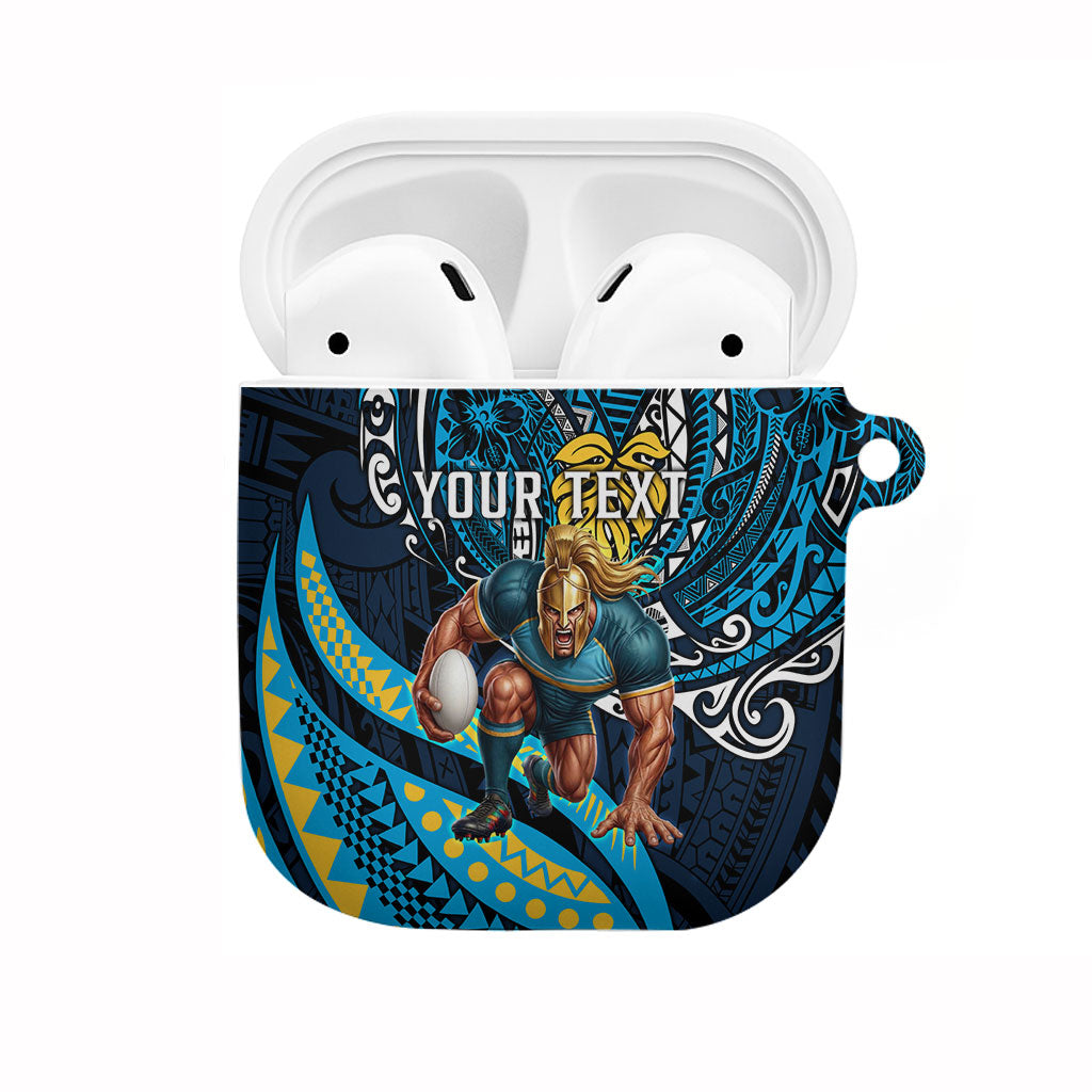 Personalised Gold Coast Titans AirPods Case Polynesian Tribal Art Style With Spartan Titan Mascot