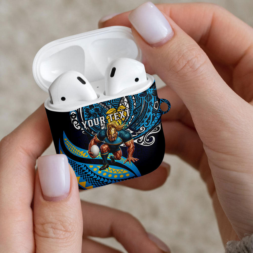 Personalised Gold Coast Titans AirPods Case Polynesian Tribal Art Style With Spartan Titan Mascot