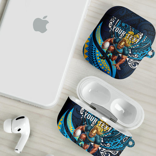 Personalised Gold Coast Titans AirPods Case Polynesian Tribal Art Style With Spartan Titan Mascot