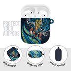 Personalised Gold Coast Titans AirPods Case Polynesian Tribal Art Style With Spartan Titan Mascot