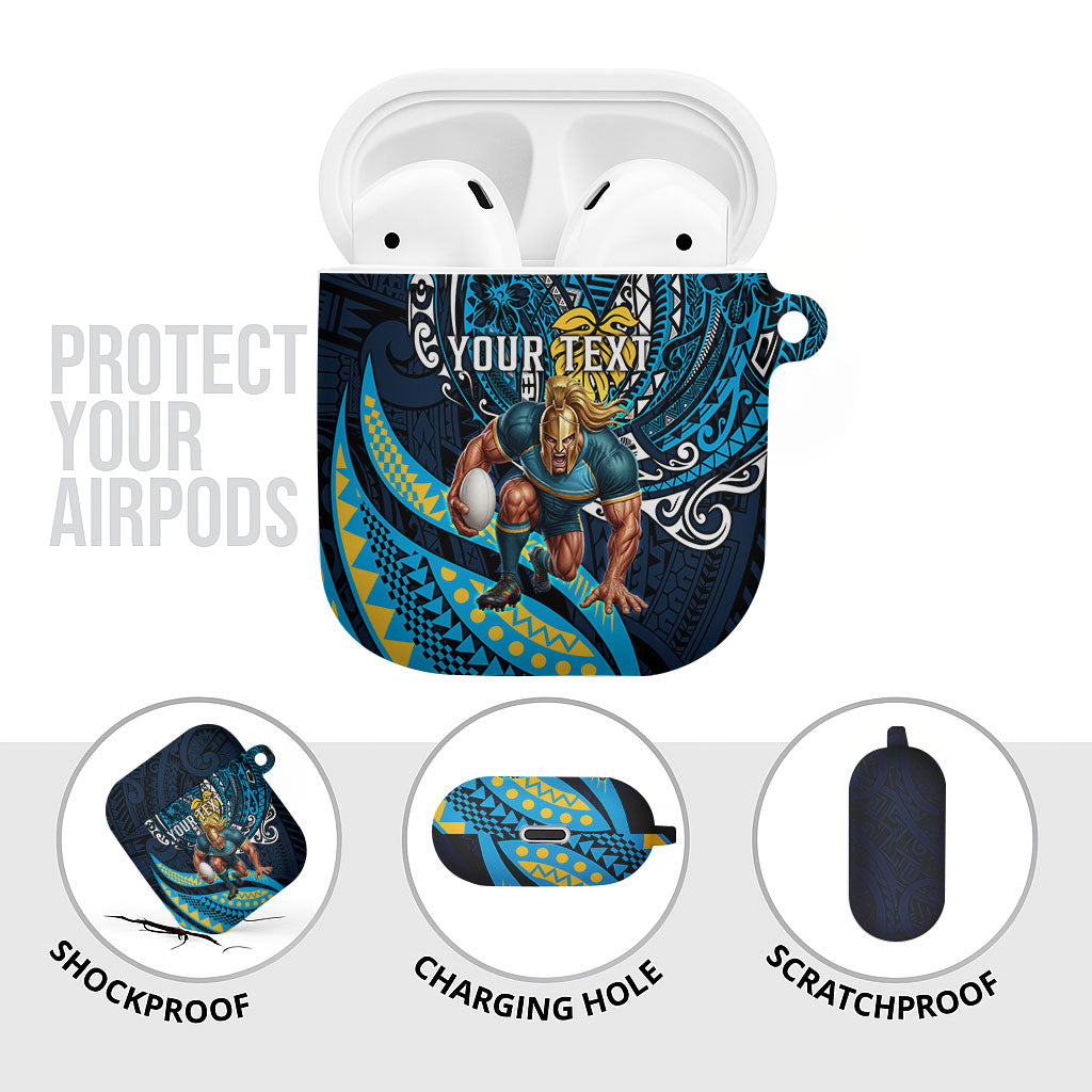 Personalised Gold Coast Titans AirPods Case Polynesian Tribal Art Style With Spartan Titan Mascot
