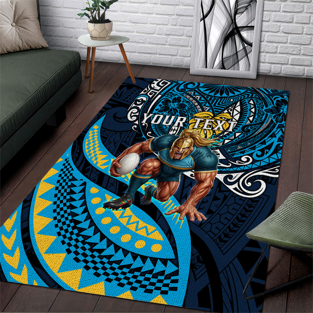 Personalised Gold Coast Titans Area Rug Polynesian Tribal Art Style With Spartan Titan Mascot
