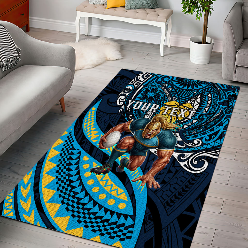 Personalised Gold Coast Titans Area Rug Polynesian Tribal Art Style With Spartan Titan Mascot